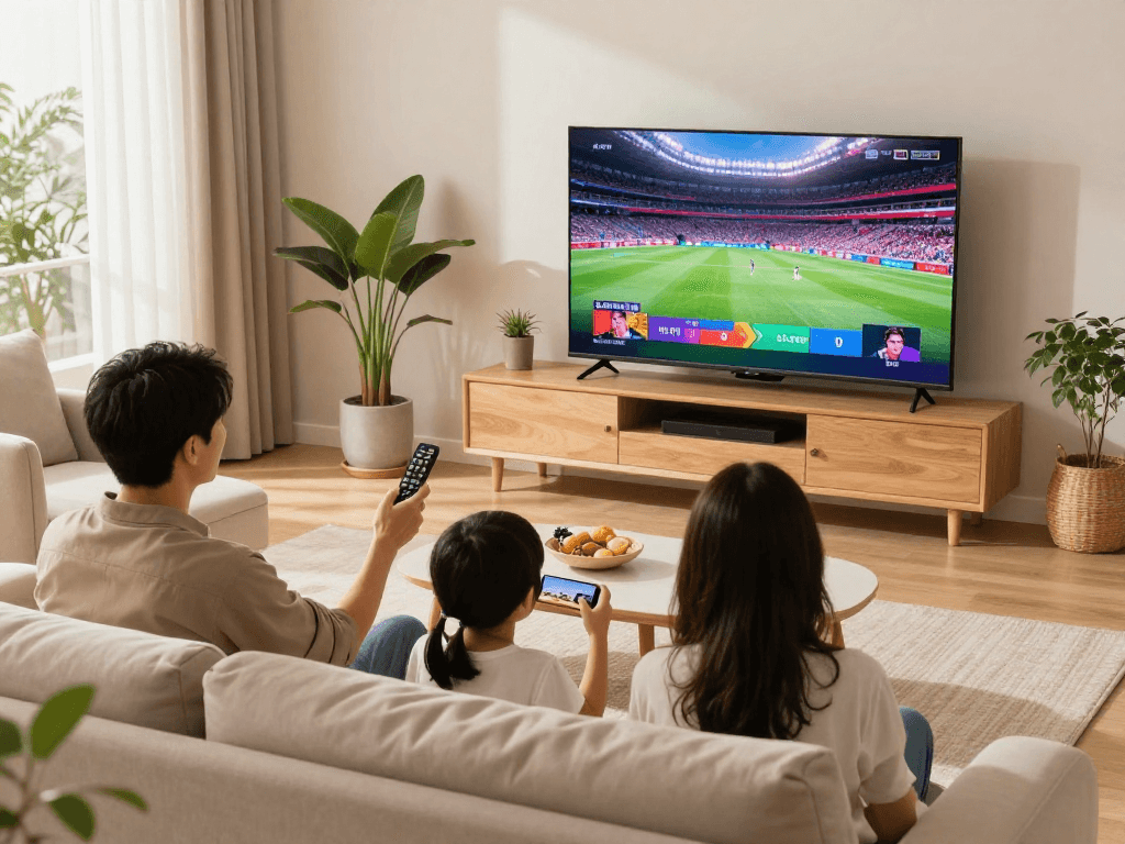 Famille profitant d'Atlas pro ontv sur Smart TV en pleine action